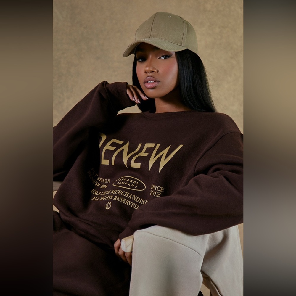 Renew Chocolate Brown Oversized Printed Sweatshirt